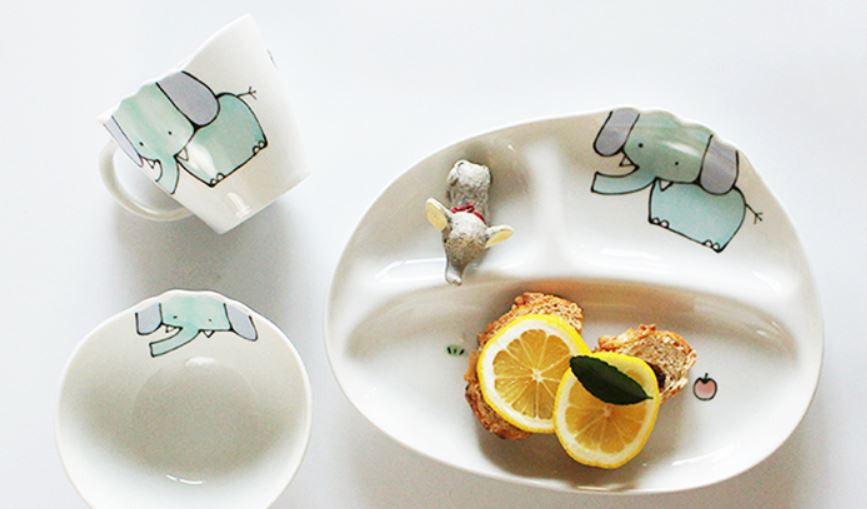 Elephant / Bunny / Lion kitchen set (plate, bowl and cup set)